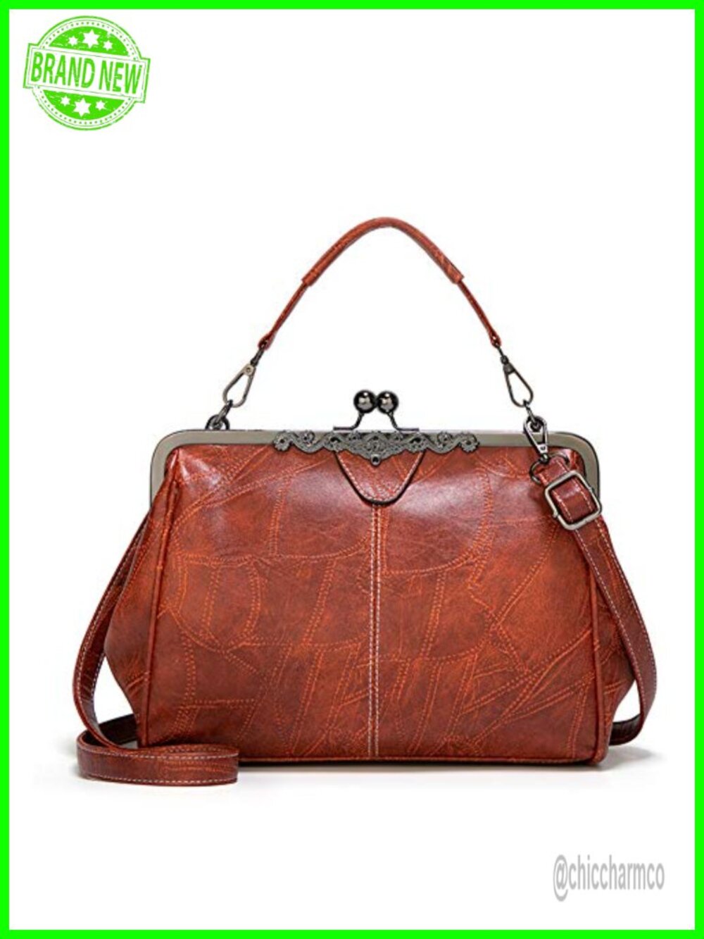 Oil Wax PU Leather Crossbody Bag Kiss Lock Messenger Tote